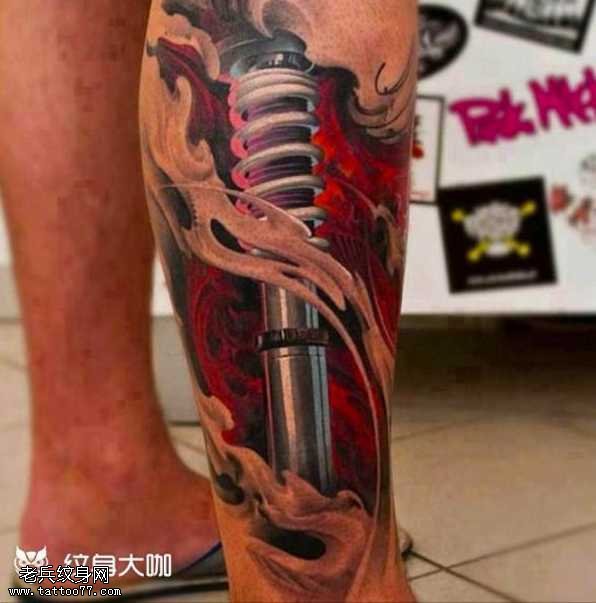 腿部机器纹身图案