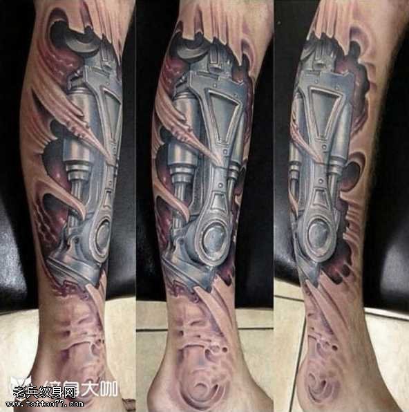 腿部个性机械纹身图案