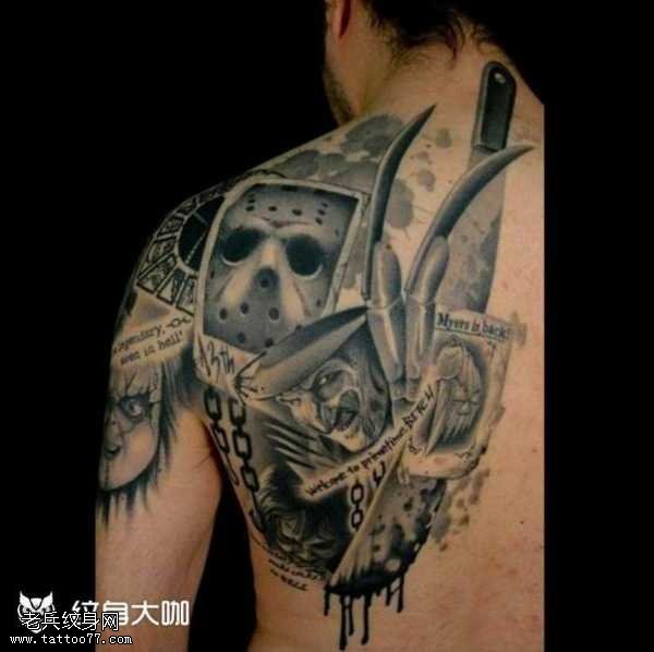 背部机器黑色星期五纹身图案