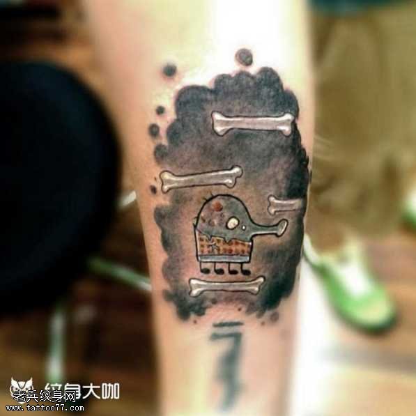 腿部小象骨骼纹身图案