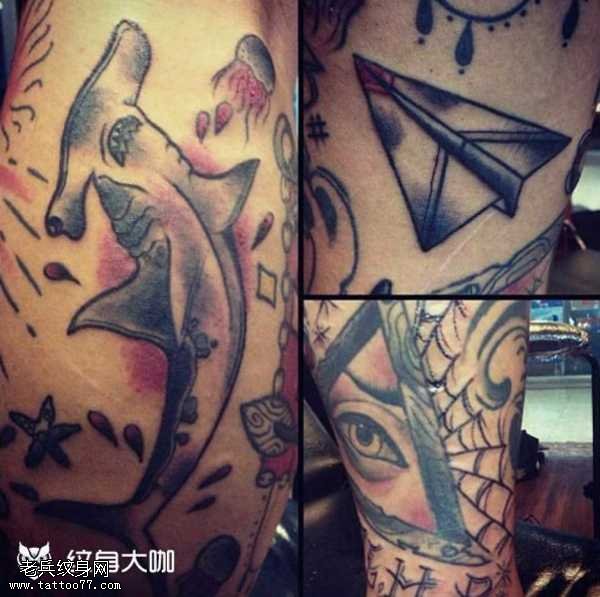 腿部鲸鱼纹身图案