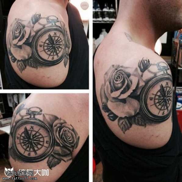 胳膊闹钟指南针纹身图案