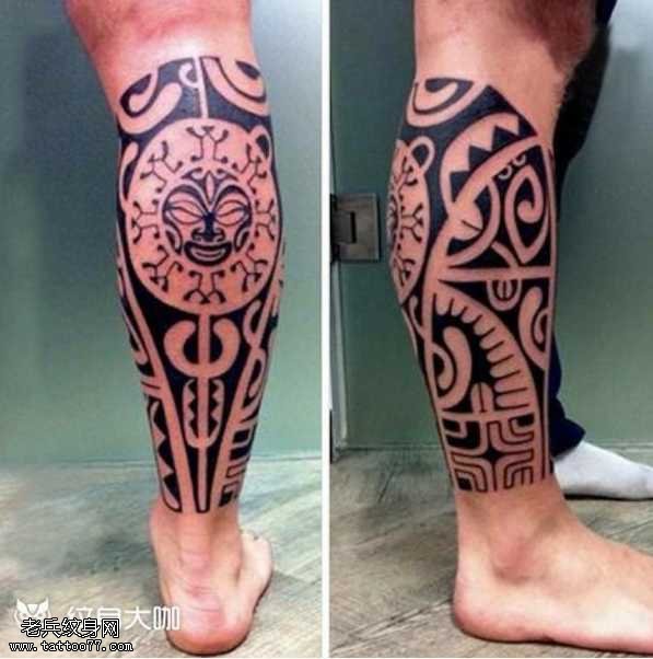 腿部个性大气图腾纹身图案