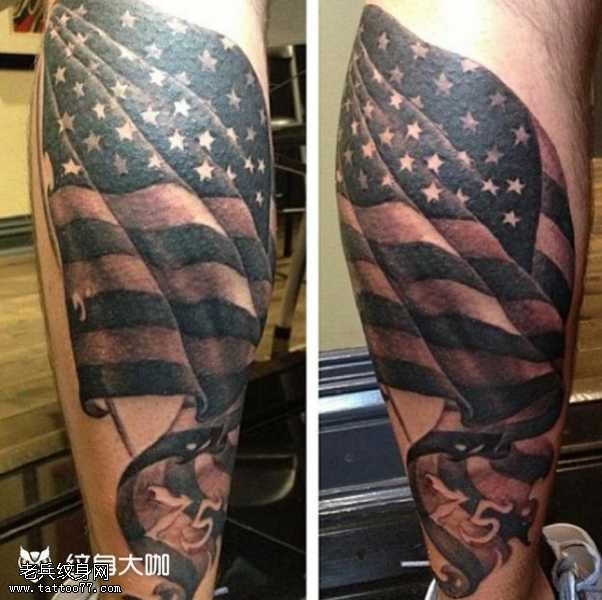 腿部美国国旗纹身图案