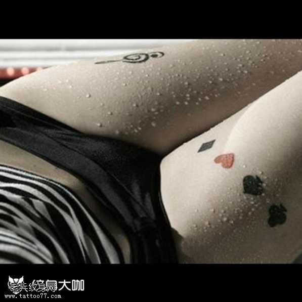 腿部卡牌纹身图案