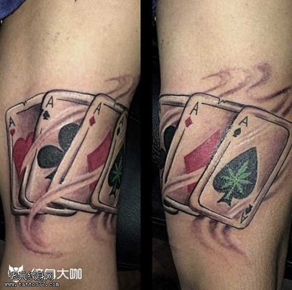 腿部卡牌纹身图案