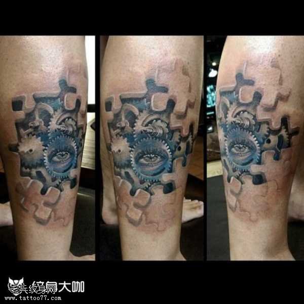 腿部机械纹身图案