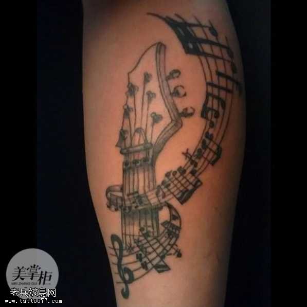 腿部音符纹身图案