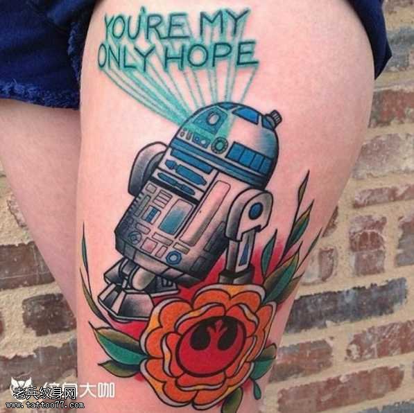 腿部机器人纹身图案