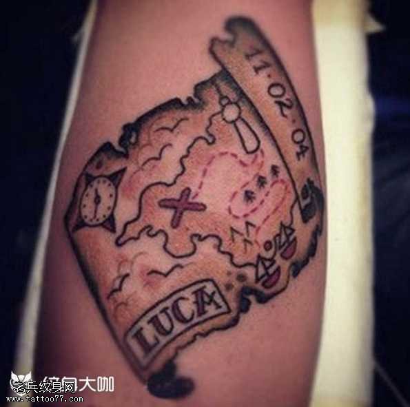 腿部地球仪纹身图案