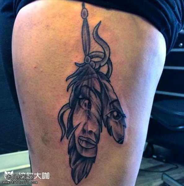 腿部羽毛纹身图案