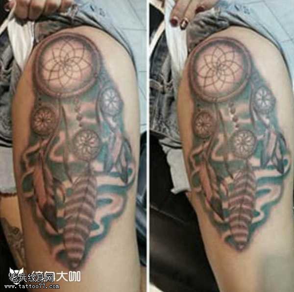 腿部捕梦网纹身图案