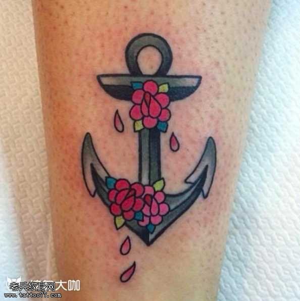 腿部花船类纹身图案