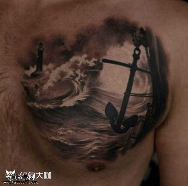 水浪船纹身图案