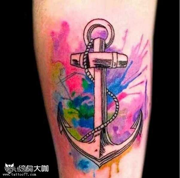 腿部船纹身图案