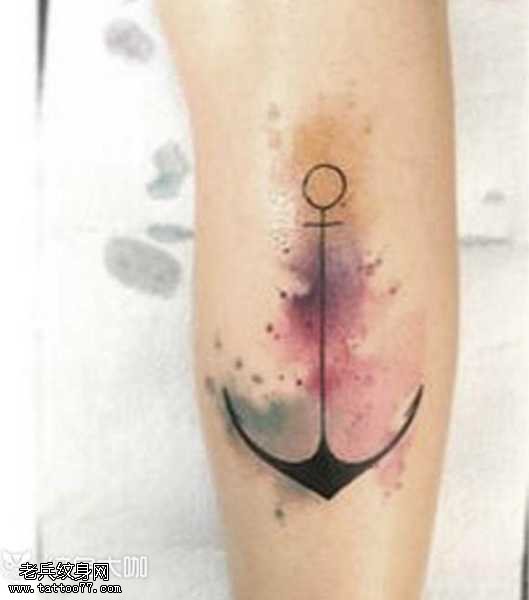 腿部小清新船锚纹身图案