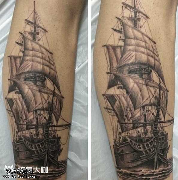 腿部船纹身图案