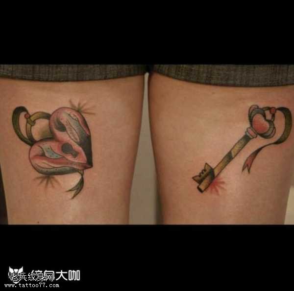 钥匙锁心纹身图案