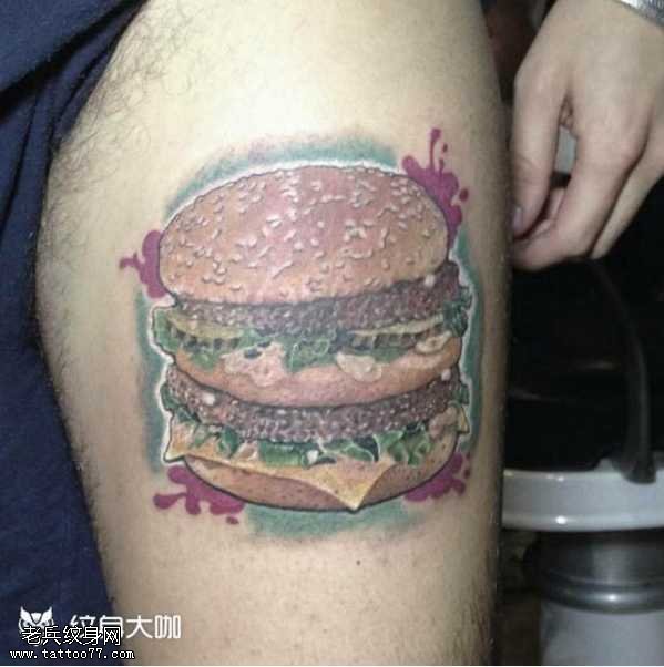 腿部汉堡纹身图案