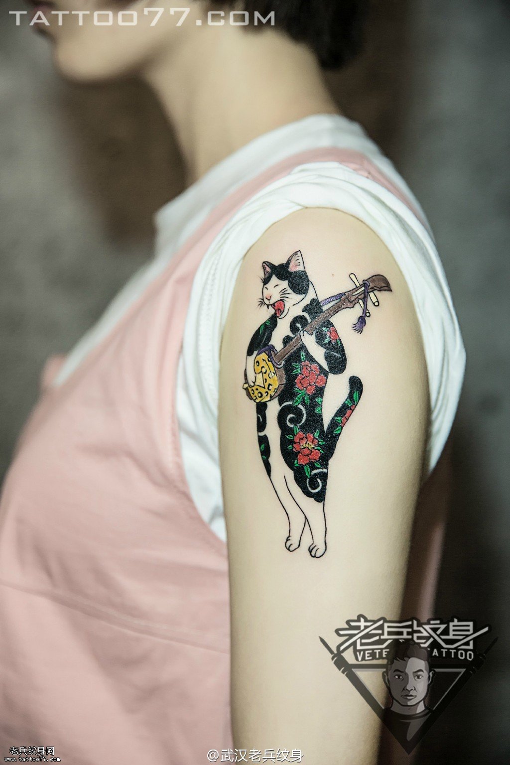 大臂日式纹身猫纹身图案作品