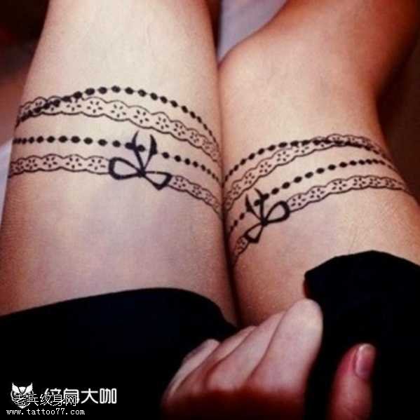 腿部清新蕾丝纹身图案