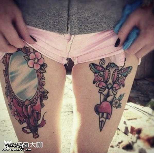 腿部镜子纹身图案