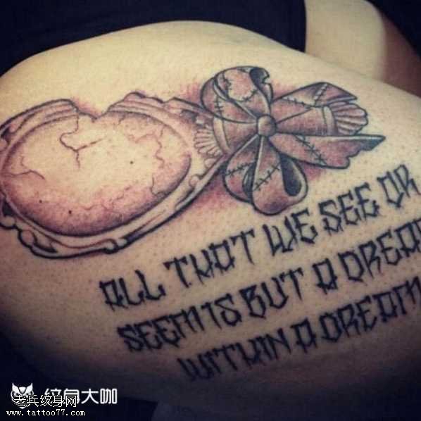 腿部英文镜纹身图案