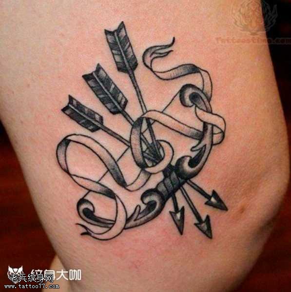 腿部射箭纹身图案