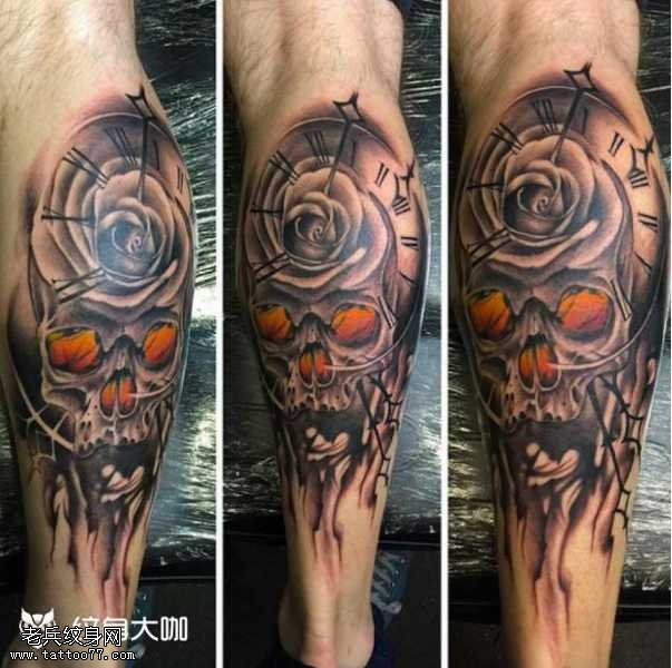 腿部骷髅表纹身图案