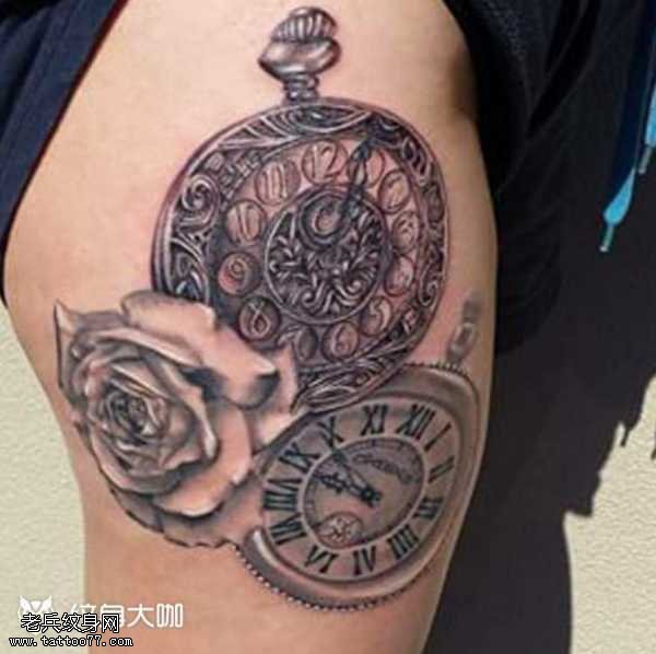 腿部表玫瑰纹身图案