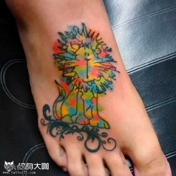 脚部狮子卡通纹身图案