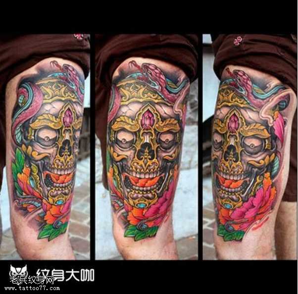 腿部嘎巴拉纹身图案