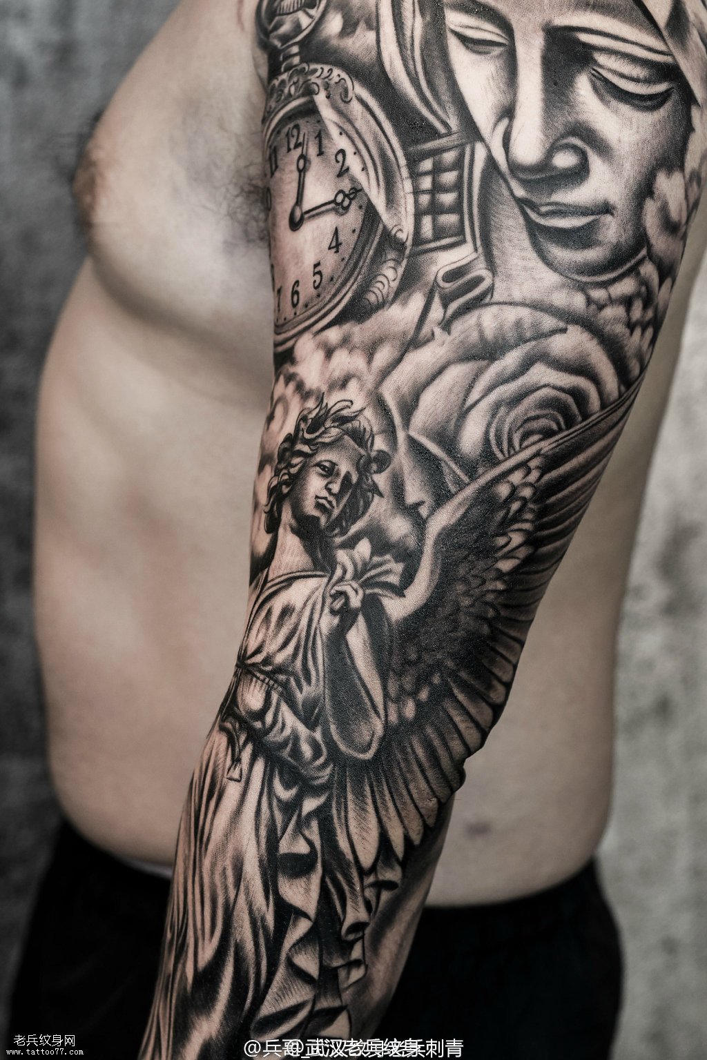 欧美大花臂天使圣母纹身图案作品