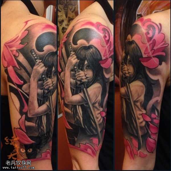 手臂美女武士纹身图案