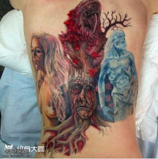 腿部血肉树木纹身图案