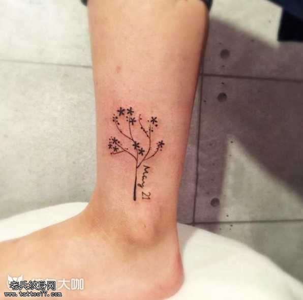 腿部树图腾纹身图案