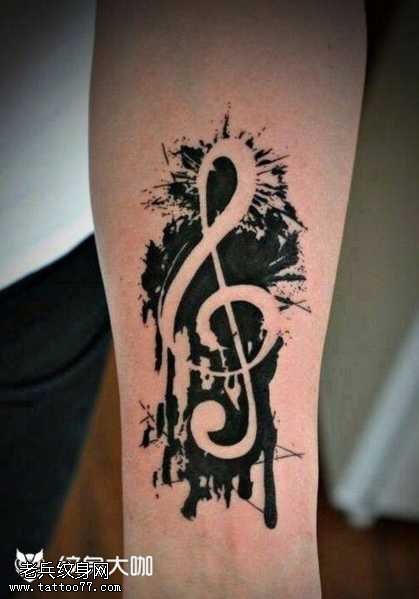 腿部音符纹身图案