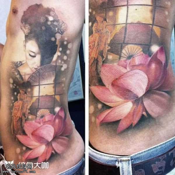 腰部莲花纹身图案