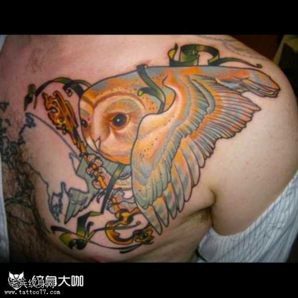 胸部猫头鹰纹身图案