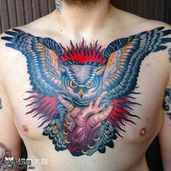 胸部猫头鹰纹身图案