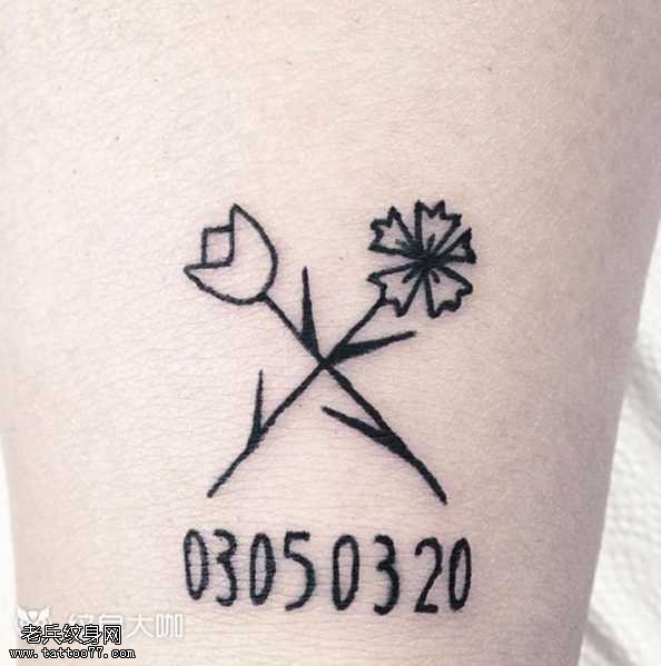 腿部花朵图腾纹身图案