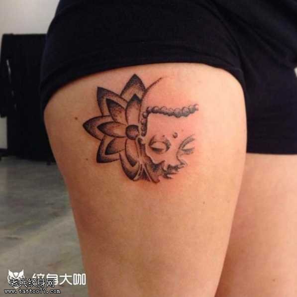 腿部莲佛纹身图案