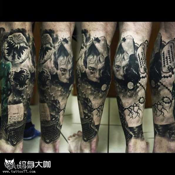 腿部人物纹身图案