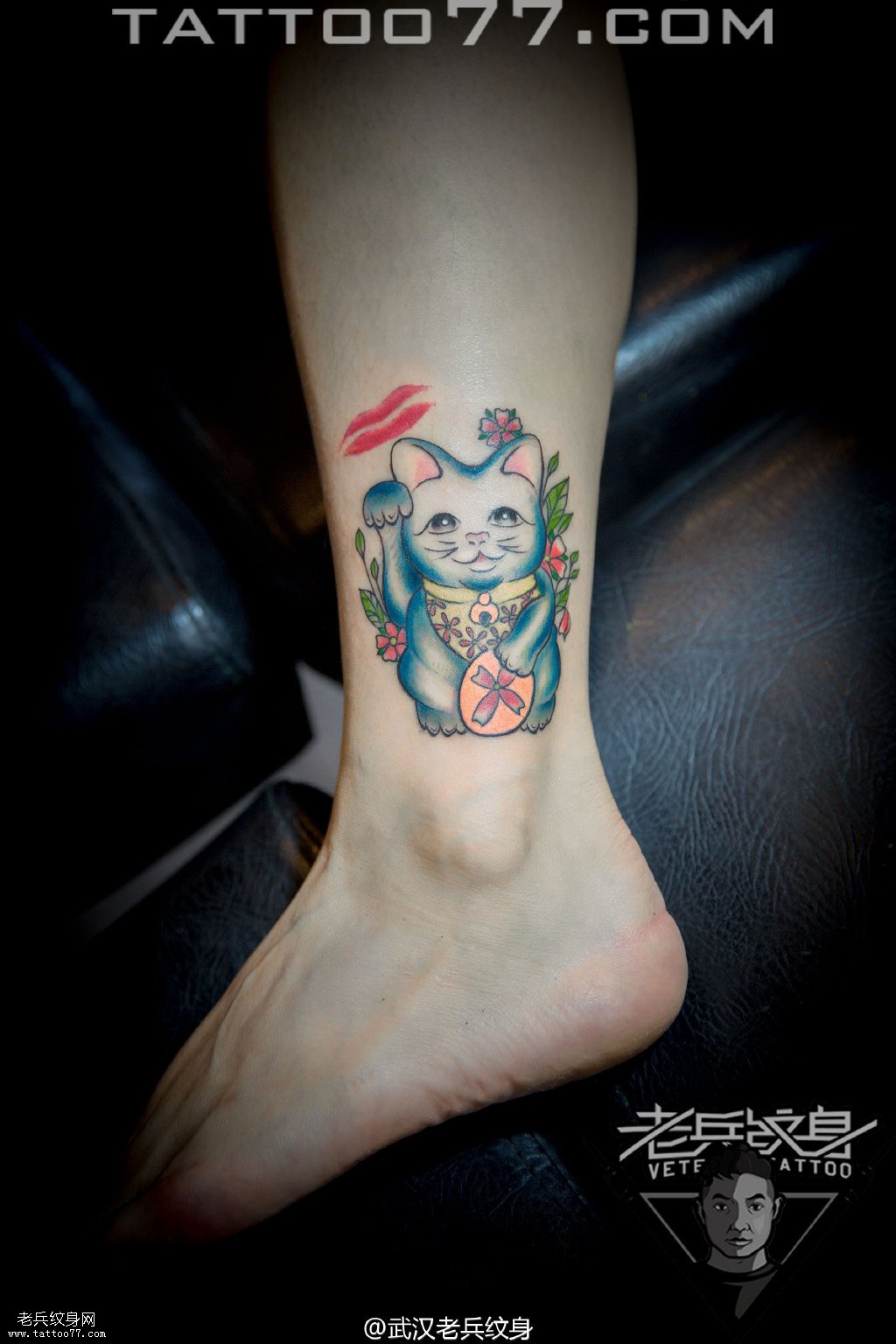 脚踝可爱猫咪纹身图案作品