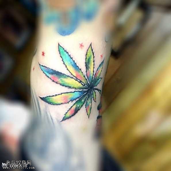 腿部大麻叶纹身图案