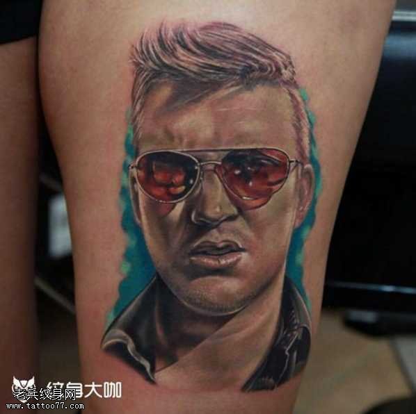 腿部混混人物纹身图案