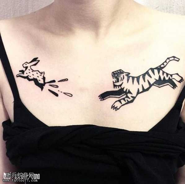 胸部个性虎纹身图案
