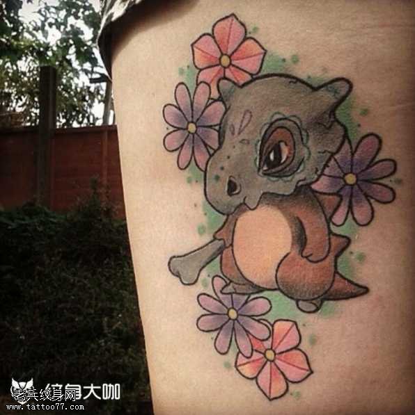 腿部小恐龙纹身图案