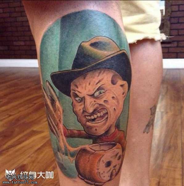 腿部猛鬼纹身图案