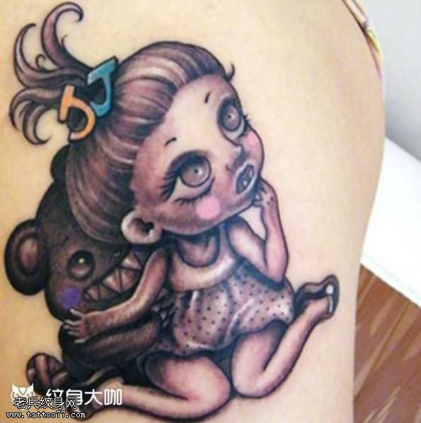 腿部小女孩纹身图案